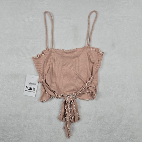 Publik Women's Size Medium Pink Tie Back Crop Top USA Made New - Picture 7 of 7